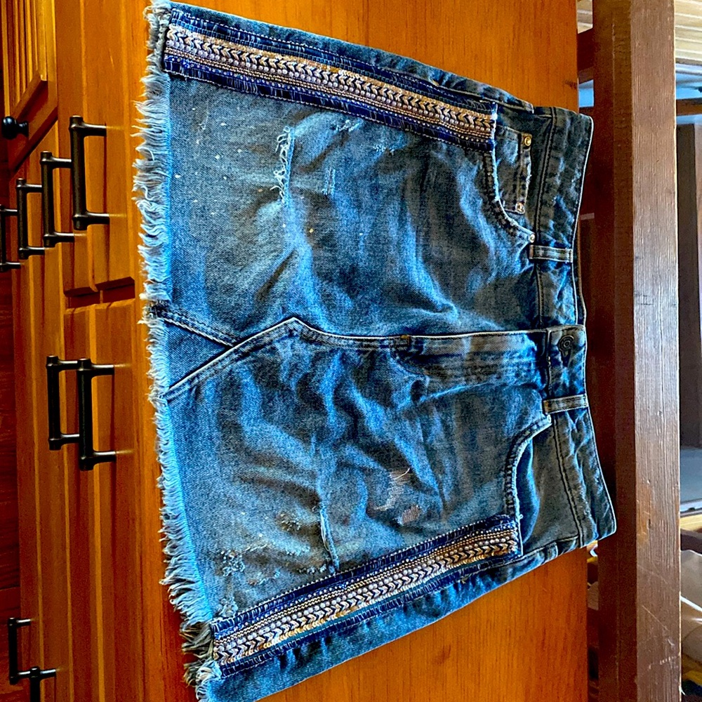 Free People distressed denim skirt